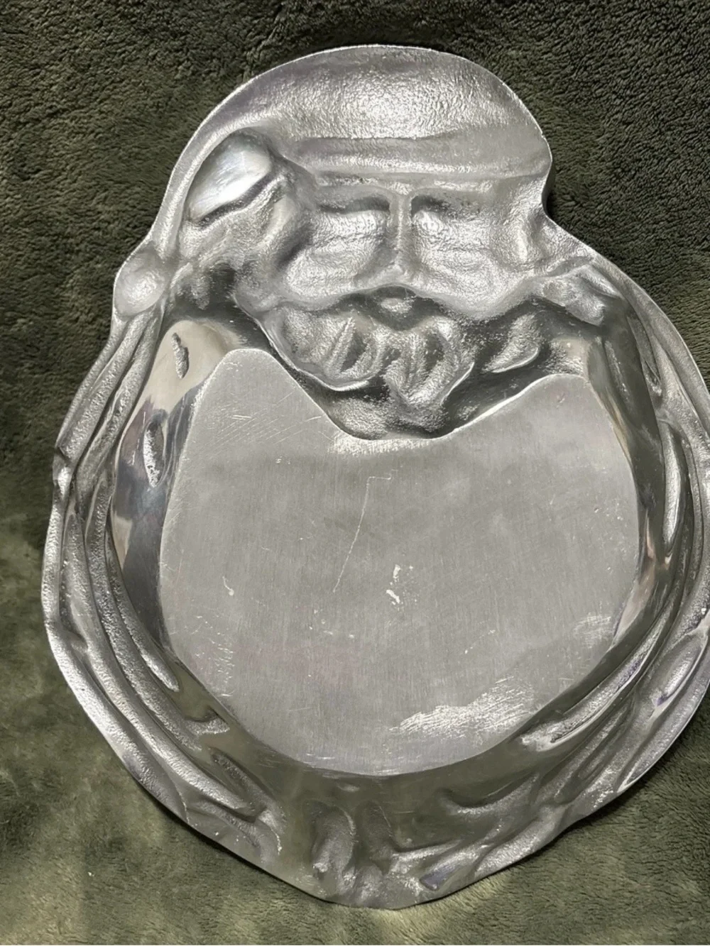 Vintage Santa Face Serving Dish Tray Christmas Metal  Plate Cookies